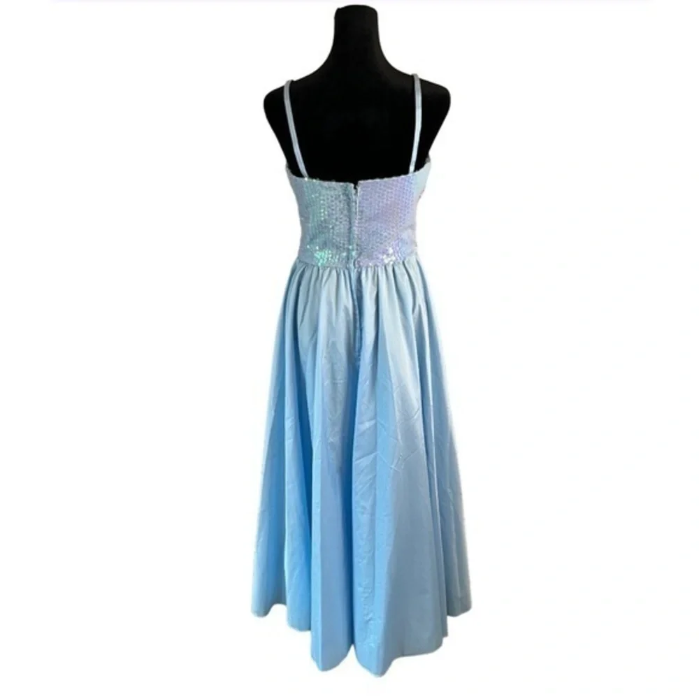 Alyce Designs 70s Vintage Sequin Blue Gown Sweetheart Neckline Tulle Lined - Picture 5 of 12